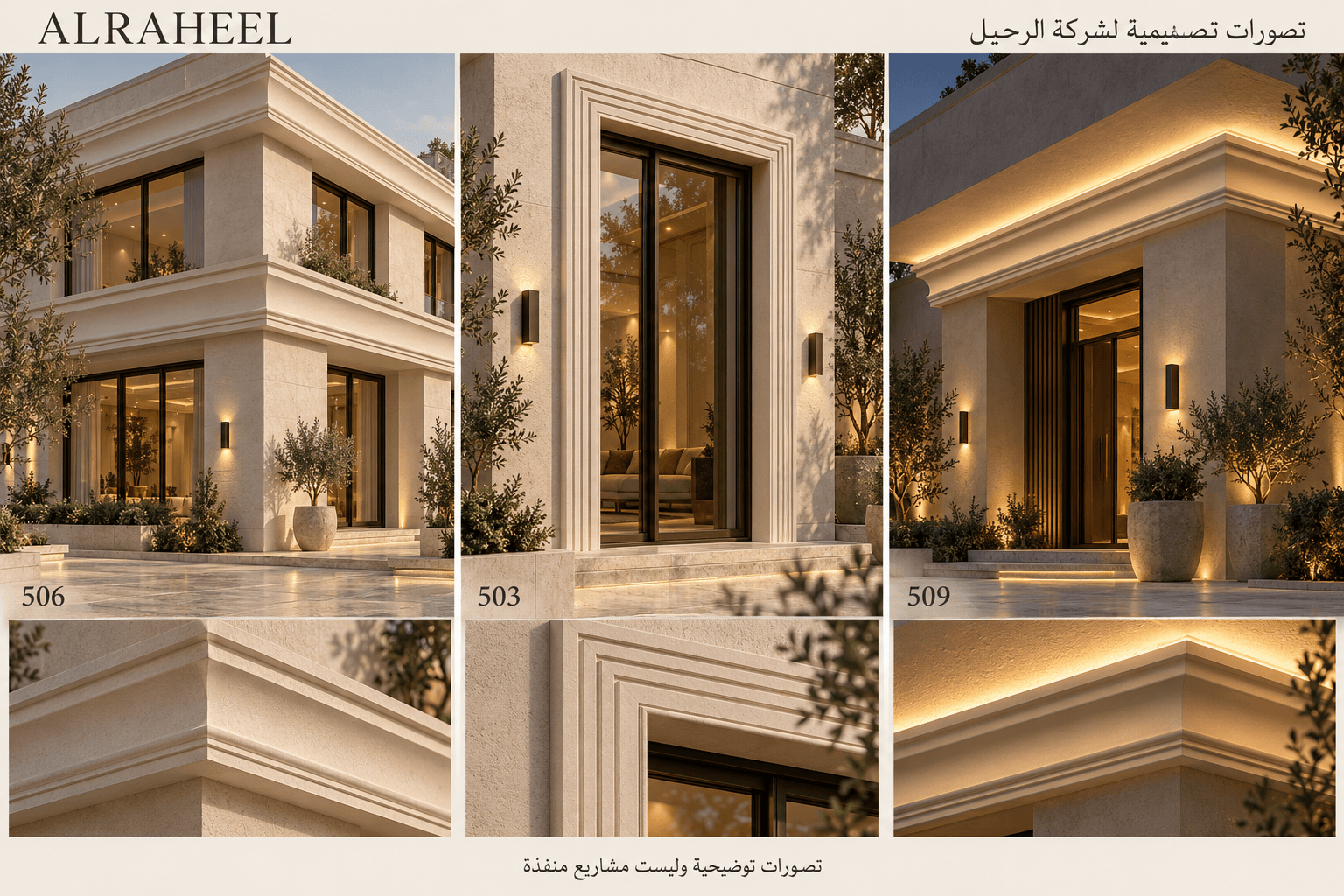 تصورات تصميمية لشركة الرحيل بالذكاء الاصطناعي لتطبيق القطع 506 و503 و509، وليست مشاريع منفذة