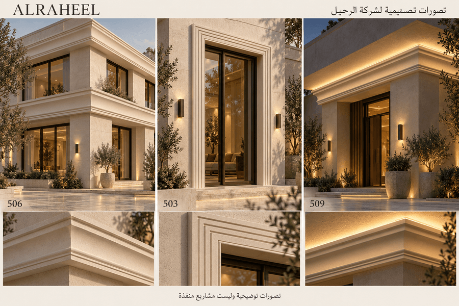 تصورات تصميمية لشركة الرحيل بالذكاء الاصطناعي لتطبيق القطع 506 و503 و509، وليست مشاريع منفذة